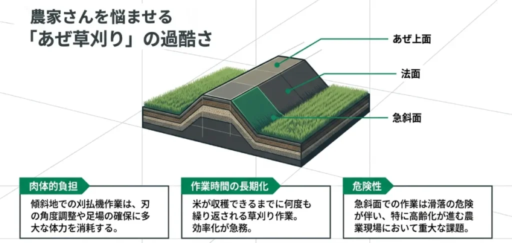 農家を悩ませるあぜ草刈りの過酷さ。