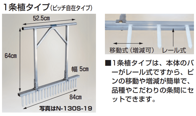 ネギロケット　ハラックス　1条植タイプ（ピッチ自在タイプ）　長ネギ定植用穴あけ器　N-160S-32｜農機具通販ノウキナビ