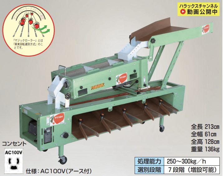 ミニトマト選別機 （インバータ付）ポリッシャー付 ハラックス SP-200-140