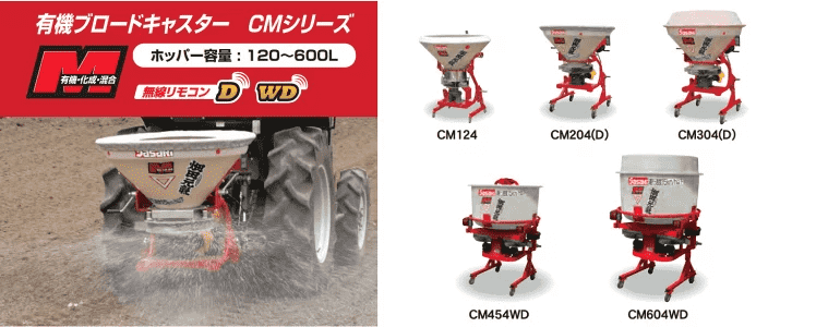 有機肥料散布機 ブロードキャスター 「畑田元気」 CM304-4S ササキ 公道走行対応 有機肥料対応 積載量300L 適応馬力20-50ps JIS標準3P0・1形4セット|農機具通販ノウキナビ